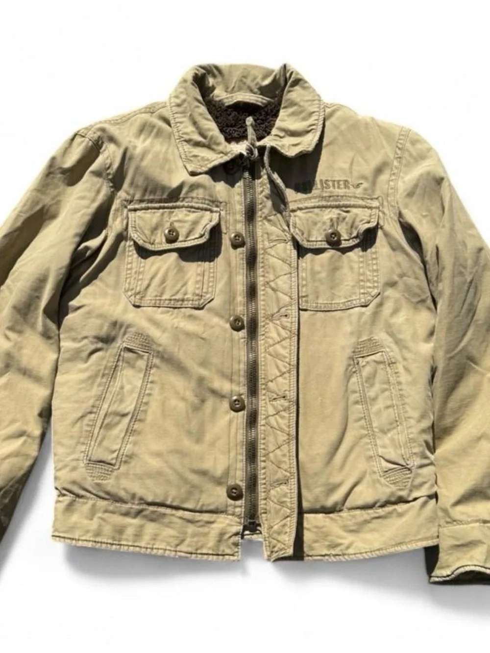 Authentic Vintage Hollister Y2K Fleece Lined Utility Jacket Khaki Medium